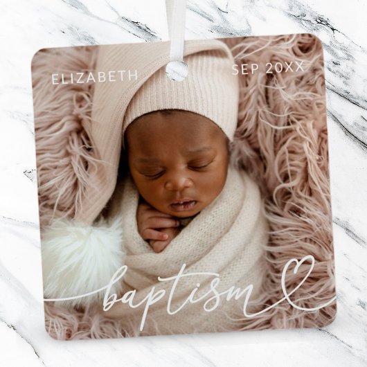 聖バプテスマエレガントシッモダンクハートベビー写真 メタルオーナメント