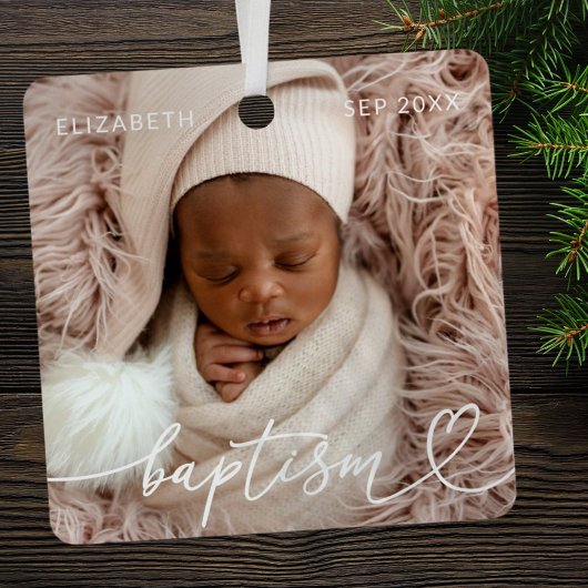 聖バプテスマエレガントシッモダンクハートベビー写真 メタルオーナメント
