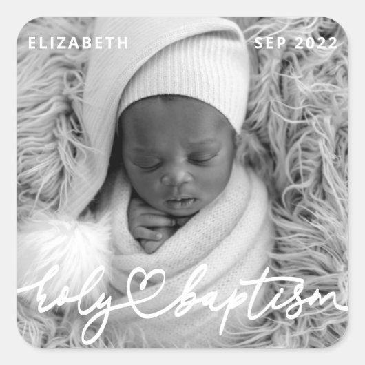 聖バプテスマモダンシッエレガントクハートベビー写真 スクエアシール (正面)