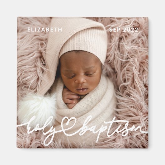 聖バプテスマモダンシッエレガントクハートベビー写真 マグネット (正面)