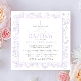 聖バプテスマ薄紫ラベンダーフローラ蝶 招待状