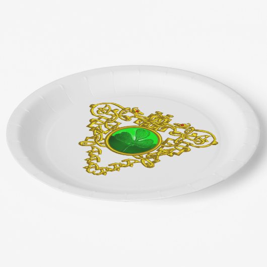 聖パトリックのケルトのハート、シャムロック、ホワイト ペーパープレート (アングル)