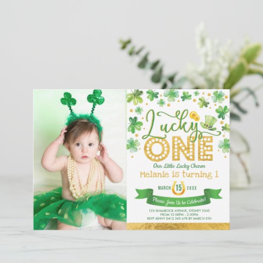 聖パトリックのシャムロックラッキー1歳の誕生日 招待状 (スタンド正面)