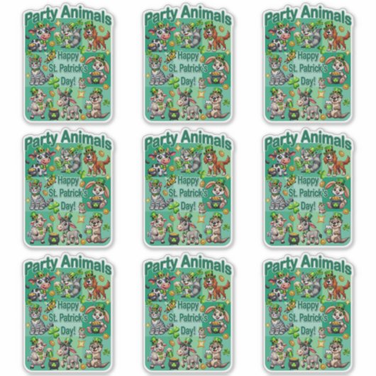 聖パトリックの日おもしろいと愛らしい"パーティー動物" シール (正面)