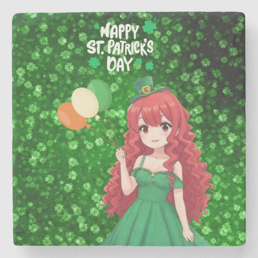 聖パトリックの日かわいいアイルランドのアニメのクラス ストーンコースター (正面)