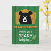 聖パトリックの日に孫甥のクマとシャムロック カード (黄色い花)