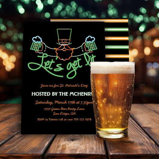 聖パトリックの日に花火を Neon Leprechaun 招待状