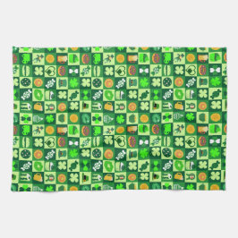 聖パトリックの日のアイコンのシームレスなパターン キッチンタオル