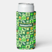 聖パトリックの日のアイコンのシームレスなパターン スリム缶クーラー (Seltzer正面)