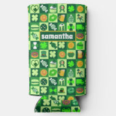 聖パトリックの日のアイコンのシームレスなパターン スリム缶クーラー (裏面)
