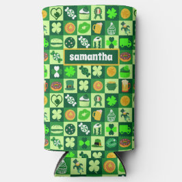 聖パトリックの日のアイコンのシームレスなパターン スリム缶クーラー