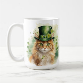 聖パトリックの日のキュートなふわふわ猫 コーヒーマグカップ