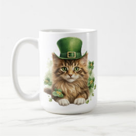 聖パトリックの日のキュートなふわふわ猫 コーヒーマグカップ