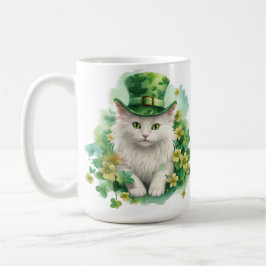 聖パトリックの日のキュートなふわふわ猫 コーヒーマグカップ