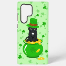 聖パトリックの日のシャムロックの金の壷 黒猫