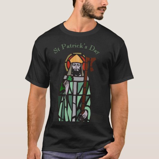 聖パトリックの日のステンドグラス窓デザイン Tシャツ (正面)