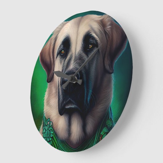 聖パトリックの日のドレスのアナトリアの羊飼い犬 ラージ壁時計 (傾斜)
