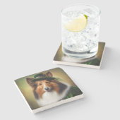 聖パトリックの日のドレスのラフなコリー犬 ストーンコースター (横)