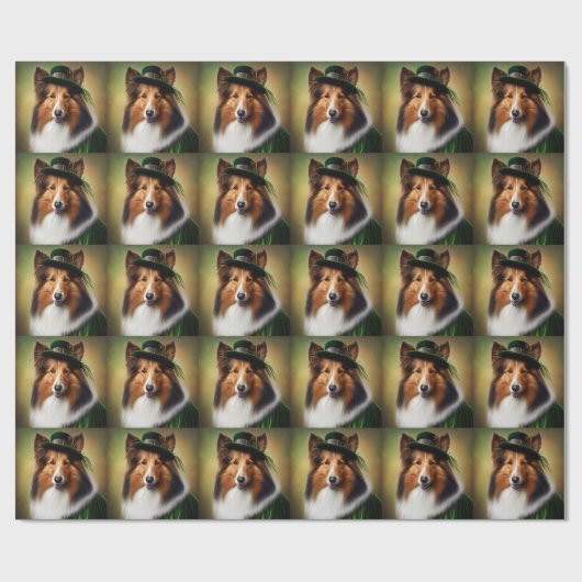 聖パトリックの日のドレスのラフなコリー犬 ラッピングペーパー (フラット)