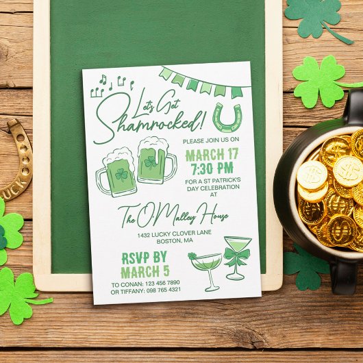 聖パトリックの日のパーティー Let's Get Shamrocked 招待状