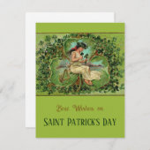 聖パトリックの日のヴィンテージガールとシャムロック シーズンカード (正面/裏面)