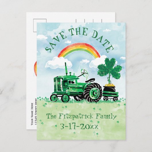 聖パトリックの日のヴィンテージトラクター日付を保存 案内ポストカード (正面/裏面)