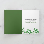 聖パトリックの日の小人、金を眺める カード (内部)