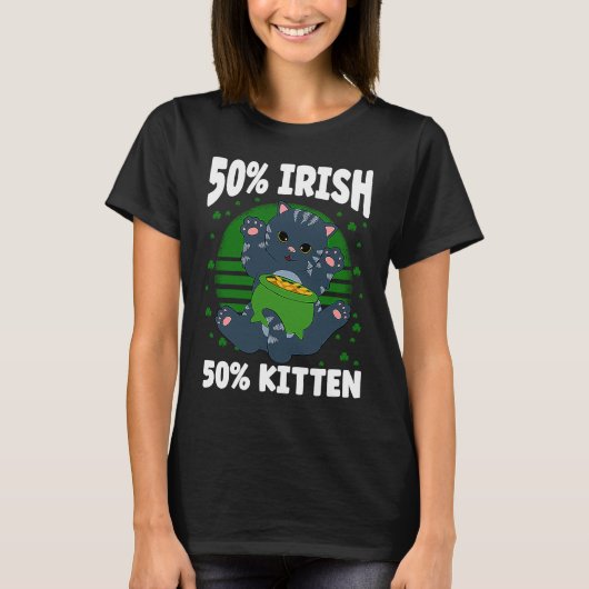 聖パトリックの日の帽子をかぶった猫 Tシャツ (正面)