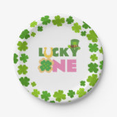 聖パトリックの日の最初の誕生日ラッキーワンシャムロック ペーパープレート (正面)