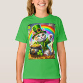 聖パトリックの日の猫の妖精 猫好きTシャツ Tシャツ (正面)