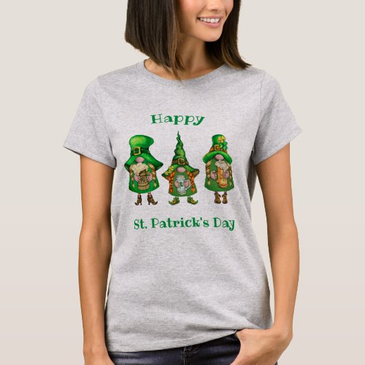 聖パトリックの日の緑の女の子グノーム Tシャツ (正面)