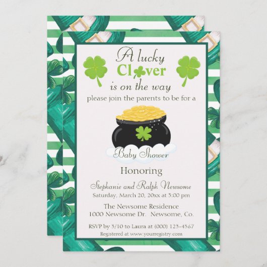 聖パトリックの日の赤ユニセックスちゃんシャワー 招待状 (正面/裏面)