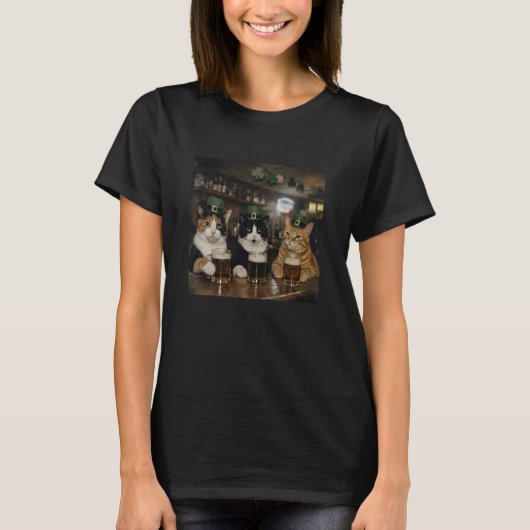 聖パトリックの日の飲酒猫レプラコーンの帽子バー Tシャツ (正面)