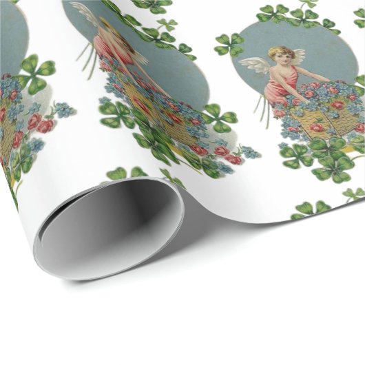 聖パトリックの日アイリッシュエンジェルスシャムロックの花 ラッピングペーパー (ロールコーナー)