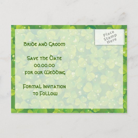 聖パトリックの日アイルランドの結婚式の日付を保存 案内ポストカード (裏面)