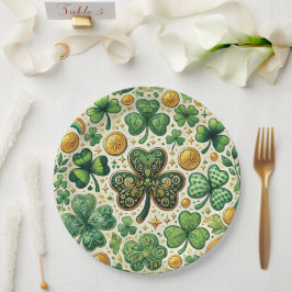 聖パトリックの日シャムロックと金ゴールドパターン ペーパープレート