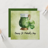 聖パトリックの日シャムロッククローバーとビール カード (正面/裏面インサイチュ)
