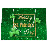 聖パトリックの日シャムロック金ゴールド ラージペーパーバッグ (正面)