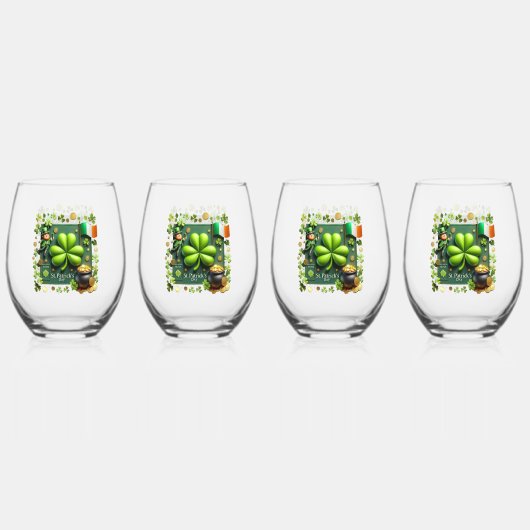聖パトリックの日シャムロック ステムなしワイングラス (正面)