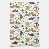 聖パトリックの日ダックスシュントのラッキードッグス キッチンタオル (縦)
