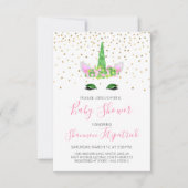 聖パトリックの日ユニコーンガールのピンク色の赤ちゃんシャワー 招待状 (正面)