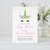 聖パトリックの日ユニコーンガールのピンク色の赤ちゃんシャワー 招待状 (スタンド正面)