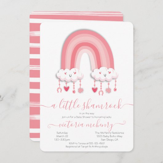 聖パトリックの日レインボーシャムロックベビーシャワー請求書 招待状 (正面/裏面)