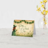 聖パトリックの日娘とシャムロック カード (黄色い花)