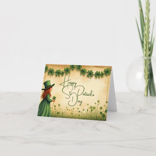 聖パトリックの日娘とシャムロック カード (正面)