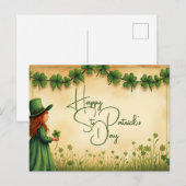 聖パトリックの日娘とシャムロック シーズンポストカード (正面/裏面)