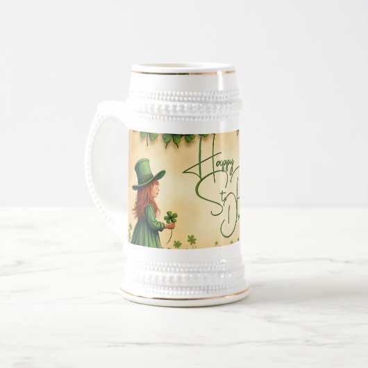 聖パトリックの日娘とシャムロック ビールジョッキ (正面左)