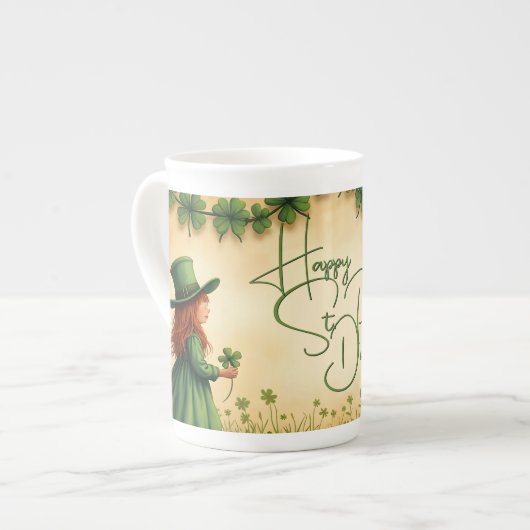 聖パトリックの日娘とシャムロック ボーンチャイナマグカップ (正面左)