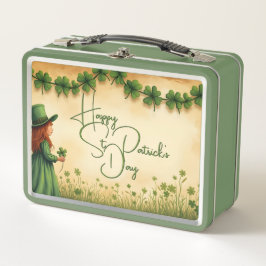 聖パトリックの日娘とシャムロック メタルランチボックス