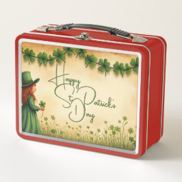 聖パトリックの日娘とシャムロック メタルランチボックス